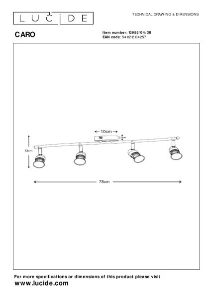 Lucide CARO - Deckenstrahler - 4xGU10 - Schwarz - TECHNISCH